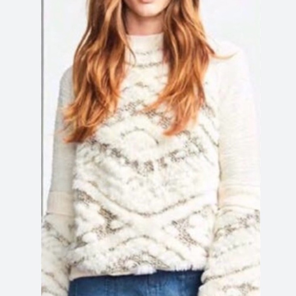 Amadi Anthropologie Textured Knit Faux Fur Calista Sweater Sz Med Made In USA
